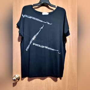 JULIA Women's Rhinestoned Black T-shirt,Blouse L/XL